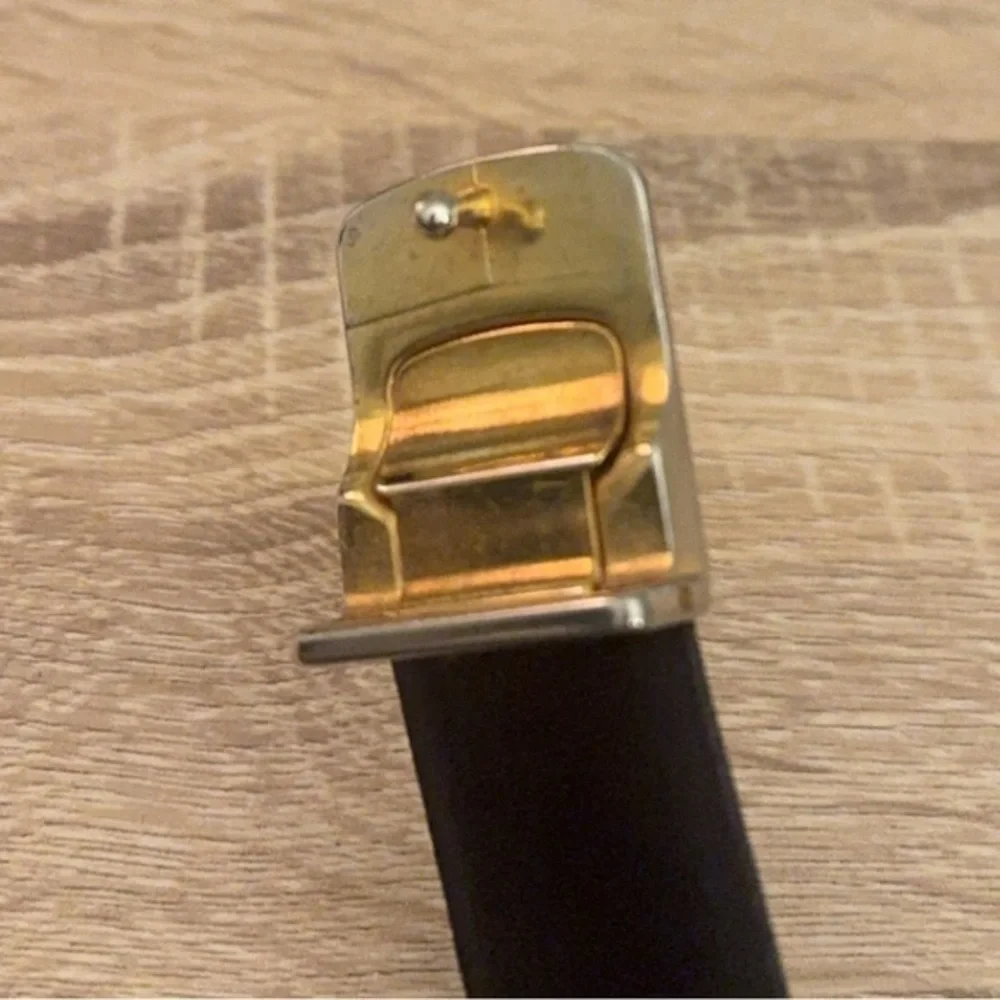 YSL Yves Saint Laurent Brass Buckle Vintage Black Leather‎ Belt 41”